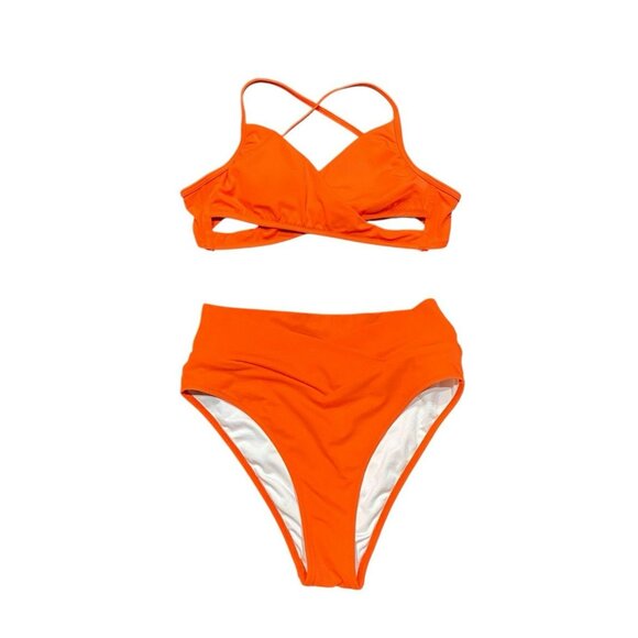 Victoria's Secret Other - Victorias Secret PINK Swim Suit S Wrap Bikini Top + High Waist V Bottom Orange